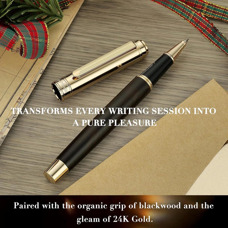 MCNTEIK 316 Luxury Journaling Pen, Nice Natural Wood for Writing, 24K Gold Accents, Schmidt refill, Fancy Rollerball, Wooden Gift Set for Men & Women, Executive & Graduation Work Christmas Pens-Blackwood - Image 4